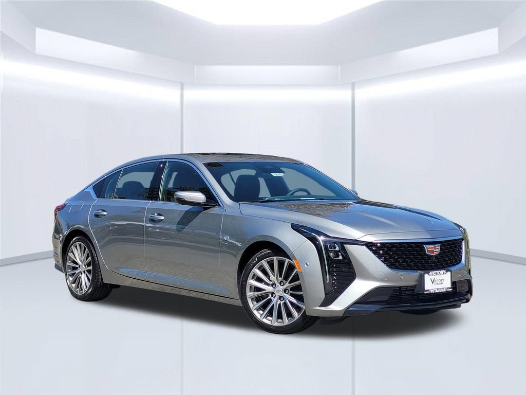 2026 Cadillac CT5 Premium Luxury in Argent Silver Metallic — front three-quarter view