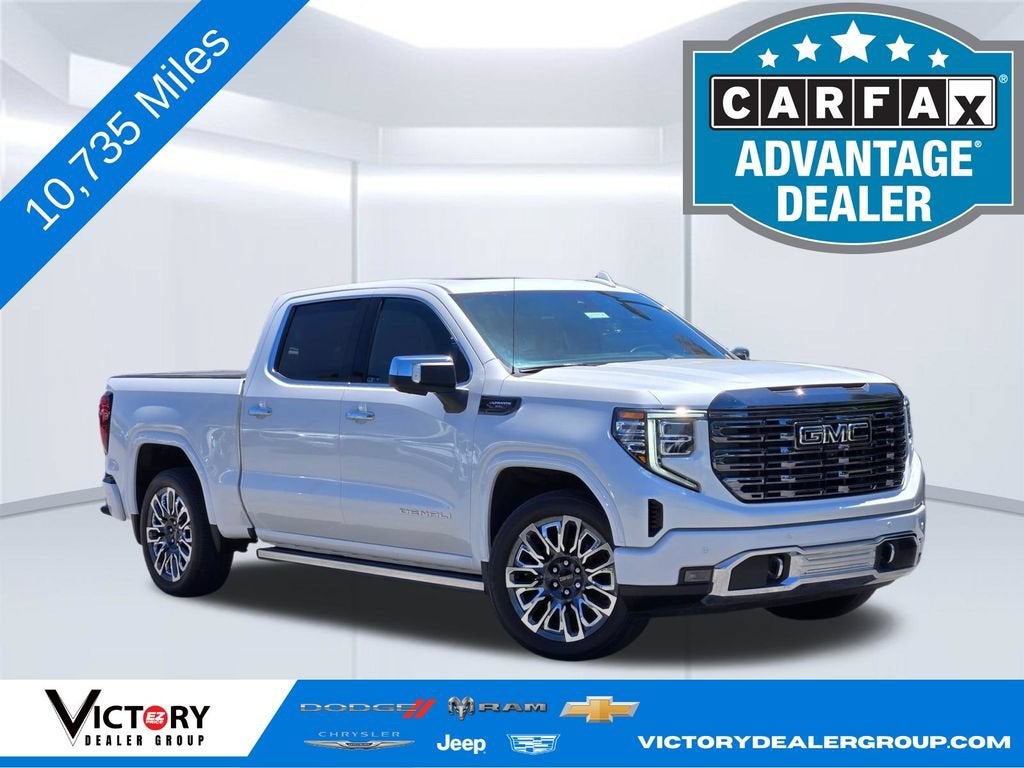 2024 GMC Sierra 1500 Denali Ultimate in White Frost Tricoat — front three-quarter view